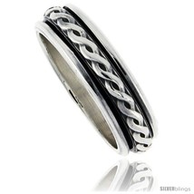 Size 14 - Sterling Silver Men&#39;s Spinner Ring Rope Design Handmade 5/16  - £58.93 GBP
