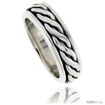 Size 8 - Sterling Silver Men&#39;s Spinner Ring Rope Design Handmade 5/16 wide  - £64.35 GBP