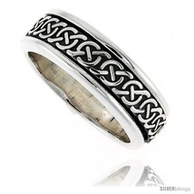 Size 9 - Sterling Silver Men&#39;s Spinner Ring Celtic Knot Design Handmade 5/16  - £66.78 GBP