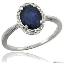 Size 5 - 14k White Gold Blue Sapphire Diamond Halo Ring 1.17 Carat 8X6 mm Oval  - £435.93 GBP