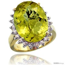Size 7 - 10k Yellow Gold Diamond Halo Lemon Quatrz Ring 10 ct Large Oval Stone  - £1,179.05 GBP