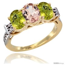 Size 7.5 - 10K Yellow Gold Natural Morganite &amp; Lemon Quartz Sides Ring 3-Stone  - £461.10 GBP