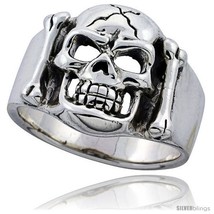 Size 9 - Sterling Silver Cracked Skull &amp; Bones Ring 3/4 in  - £62.42 GBP