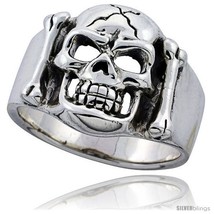 Size 9.5 - Sterling Silver Cracked Skull &amp; Bones Ring 3/4 in  - £62.42 GBP