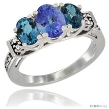 Size 6 - 14K White Gold Natural Tanzanite &amp; London Blue Ring 3-Stone Oval with  - £607.90 GBP