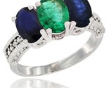 E gold natural emerald blue sapphire sides ring 3 stone 7x5 mm oval diamond accent thumb155 crop