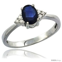 14k white gold ladies natural blue sapphire ring oval 7x5 stone diamond accent thumb200