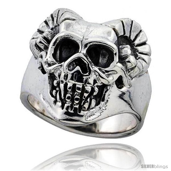 Primary image for Size 8.5 - Sterling Silver Skull Ring w/ Horns 1 in 