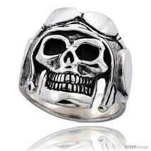 Size 8 - Sterling Silver Skull with Motorcycle Helmet 1 in  - £70.37 GBP