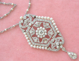 Antique Edwardian 2+ctw Diamond Pear Drop Pearl Statement Pendant Necklace c1910 - £9,299.92 GBP