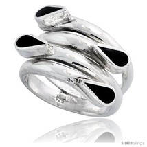 Size 7.5 - Sterling Silver Hand Made Wire Wrap Ring w/ Black Resin, 5/8 in (15  - £58.07 GBP