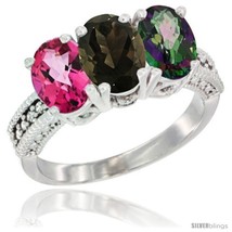 Size 9.5 - 14K White Gold Natural Pink Topaz, Smoky Topaz &amp; Mystic Topaz Ring  - £579.59 GBP