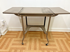 Vintage INDUSTRIAL TYPEWRITER TABLE drop leaf metal rolling plant stand ... - $89.99