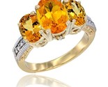 10k yellow gold ladies 3 stone oval natural citrine ring diamond accent thumb155 crop