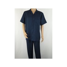 Men 2pc Walking Leisure Suit Short Sleeves By DREAMS 256-01 Solid Navy Blue image 7
