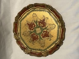 Florentine Wood Tray Plate  Red Green Gilt Italy 9 1/2&quot; Round - £15.48 GBP