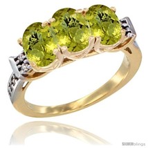 Size 6 - 10K Yellow Gold Natural Lemon Quartz Ring 3-Stone Oval 7x5 mm Diamond  - £431.45 GBP