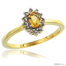 Size 9 - 10k Yellow Gold Diamond Halo Citrine Ring 0.25 ct Oval Stone 5x3 mm,  - £321.55 GBP