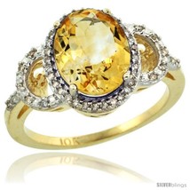 Size 10 - 10k Yellow Gold Diamond Halo Citrine Ring 2.4 ct Oval Stone 10x8 mm,  - £548.38 GBP