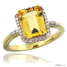 Size 10 - 10k Yellow Gold Diamond Citrine Ring 2.53 ct Emerald Shape 9x7 mm,  - $635.74