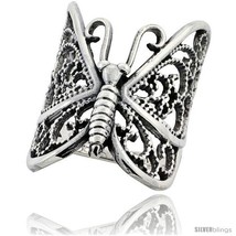 Size 10 - Sterling Silver Large Filigree Butterfly Ring 1 1/4 in  - $38.44