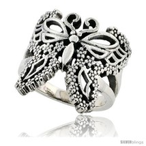 Size 6.5 - Sterling Silver Filigree Butterfly Ring 3/4 in  - $37.94