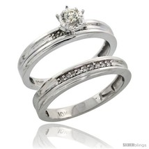 Size 6.5 - 10k White Gold Ladies&#39; 2-Piece Diamond Engagement Wedding Ring Set,  - £440.63 GBP