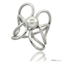 Size 7 - Sterling Silver Wire Wrap Swirly Flower Shape Ring With Half Ball  - £37.01 GBP