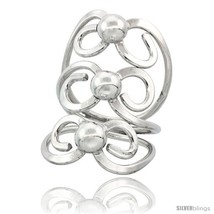 Size 6 - Sterling Silver Wire Wrap Bow Shape Ring Centered with 3 balls, 1 5/16  - £41.39 GBP