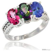 Size 9 - 14K White Gold Natural Pink Topaz, Mystic Topaz &amp; Tanzanite Ring  - £606.48 GBP