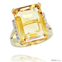 Size 5 - 10k Yellow Gold Diamond Citrine Ring 12 ct Emerald Cut 16x12 stone 3/4  - £623.31 GBP