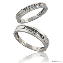 Size 10 - 10k White Gold Diamond 2 Piece Wedding Ring Set His 5mm &amp; Hers 3.5mm  - £399.19 GBP