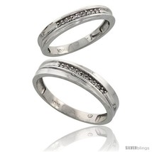 Size 9.5 - 10k White Gold Diamond 2 Piece Wedding Ring Set His 5mm &amp; Hers 3.5mm  - £399.19 GBP