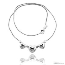 Length 7 - Sterling Silver Necklace / Bracelet with 3 Heart  - $66.24