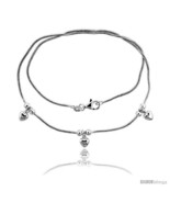 Length 7 - Sterling Silver Necklace / Bracelet with Three 1/4in  Hearts  - £41.23 GBP