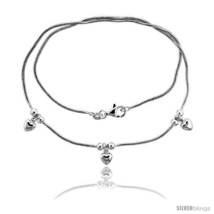 Length 17 - Sterling Silver Necklace / Bracelet with Three 1/4in  Hearts  - £46.88 GBP