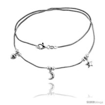 Length 7 - Sterling Silver Necklace / Bracelet with Heart, Moon Star  - £41.26 GBP