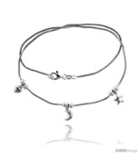 Length 7 - Sterling Silver Necklace / Bracelet with Heart, Moon Star  - £41.23 GBP