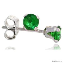 Sterling Silver Brilliant Cut Cubic Zirconia Stud Earrings 3 mm Emerald ... - $5.86