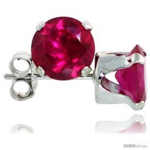 Sterling Silver Brilliant Cut Cubic Zirconia Stud Earrings 6 mm Ruby Red Color  - £7.44 GBP