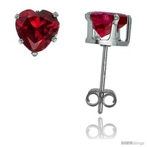 Sterling Silver Heart Cubic Zirconia Stud Earrings 6 mm Ruby Red Colored 1 1/2  - £11.86 GBP