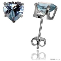 Sterling Silver Heart Cubic Zirconia Stud Earrings 6 mm Blue Topaz Colored 1  - $14.90