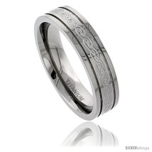 Size 9.5 - Titanium 6 mm Flat Wedding Band Ring Etched Celtic Knot work Raised  - £62.52 GBP