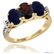 Size 8.5 - 10K Yellow Gold Natural Garnet &amp; Lapis Sides Ring 3-Stone Oval 7x5  - £422.10 GBP