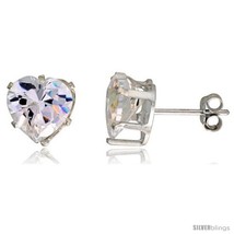 Sterling Silver Cubic Zirconia Stud Earrings 3 1/2 cttw Heart  - $13.10