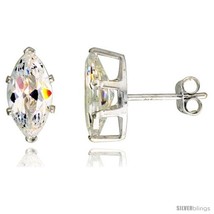 Sterling Silver Cubic Zirconia Stud Earrings 2 cttw Marquise  - $11.71