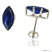 Sterling Silver Cubic Zirconia Stud Earrings Marquise Shape 1.0 cttw Sapphire  - $18.22