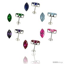 6-pair set Sterling Silver CZ Stud Earrings 1 cttw Marquise Shape Emerald, Blue  - $49.14