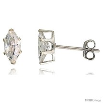 Sterling Silver Cubic Zirconia Stud Earrings 3/4 cttw Marquise  - $7.50