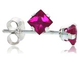 Sterling silver color cubic zirconia stud earrings 3 mm ruby red square 1 5 cttw thumb155 crop